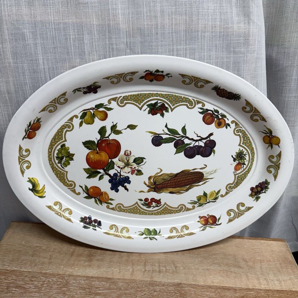 Vintage 21”x15” Melamine Large Oval Serving Platter Fruit Harvest Thanksgiving